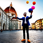 Home 9 현존 기반 공연 접근법의 평생 학습 기회 - **"A vibrant street performer in Florence, juggling brightly colored objects in front of the Duomo. ...
