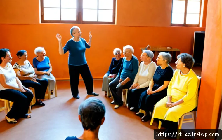Home 10 현존 기반 공연 접근법의 사회적 가치 창출 - Photorealistic community theatre workshop in a sunlit Italian cultural center, diverse adults and se...